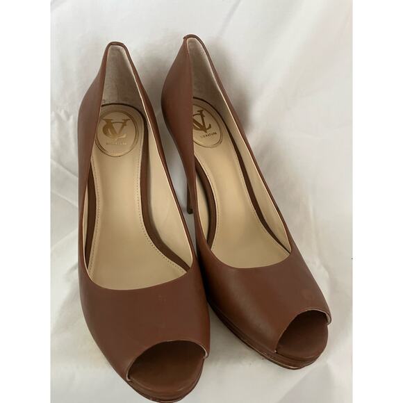 Italian made Vero Cuoio brown soft leather signature open toe heels, 9.5M Dressy - Picture 1 of 8